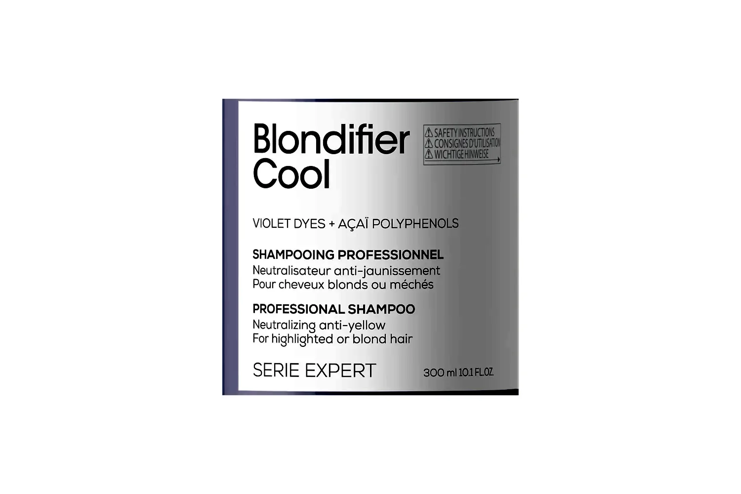 Blondifier cool. Professionellt shampoo för slingat eller blont hår, som neutraliserar gula undertoner. Berikad med violetta pigment och extrakt av acaibär som innehåller polyfenoler. Formulan rengör håret varsamt och reparerar* håret medan den neutraliserar oönskade gula undertoner, för en kall blond effekt.