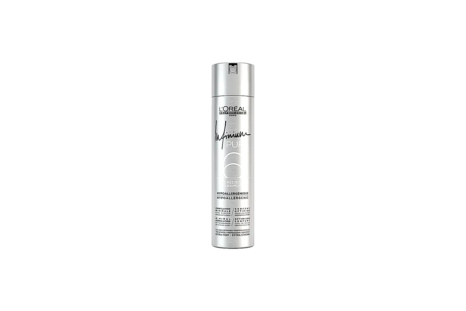 Loreal Professionnel Infinium Pure no Perfume. En salongs exklusiv hårspray. Stark stadga. Ny allergivänlig formula reducerat till absolut minimum för genuin prestanda. Utan parfym. två styrkor. 300ml